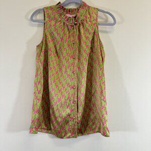 Lilly Pulitzer Women’s Silk Sleeveless Blouse Size 4 Houndstooth Printed